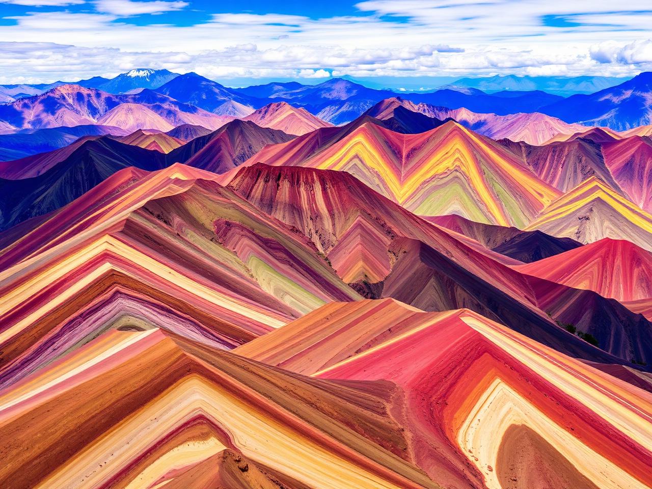 Montanha Colorida Vinicunca no Peru com listras vibrantes