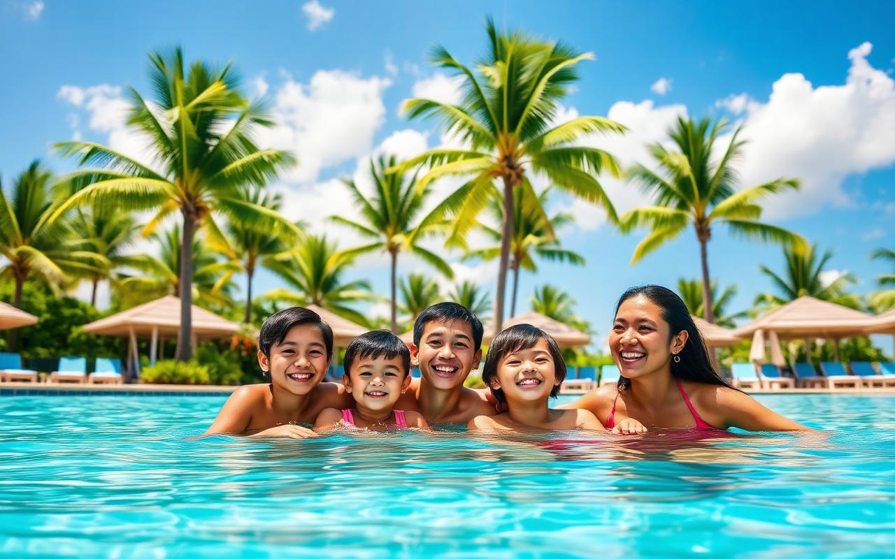 Família aproveitando piscina de resort em Punta Cana